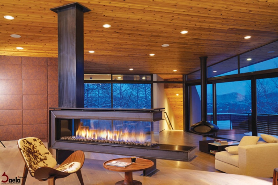 طراحی شومینه با دکوراسیون داخلی دیوار فناوری