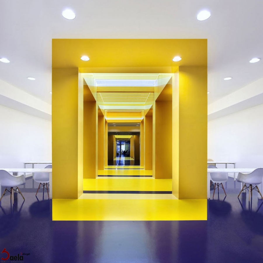 معماری داخلی دفتری اداری در پاریس با رنگ های جسورانه