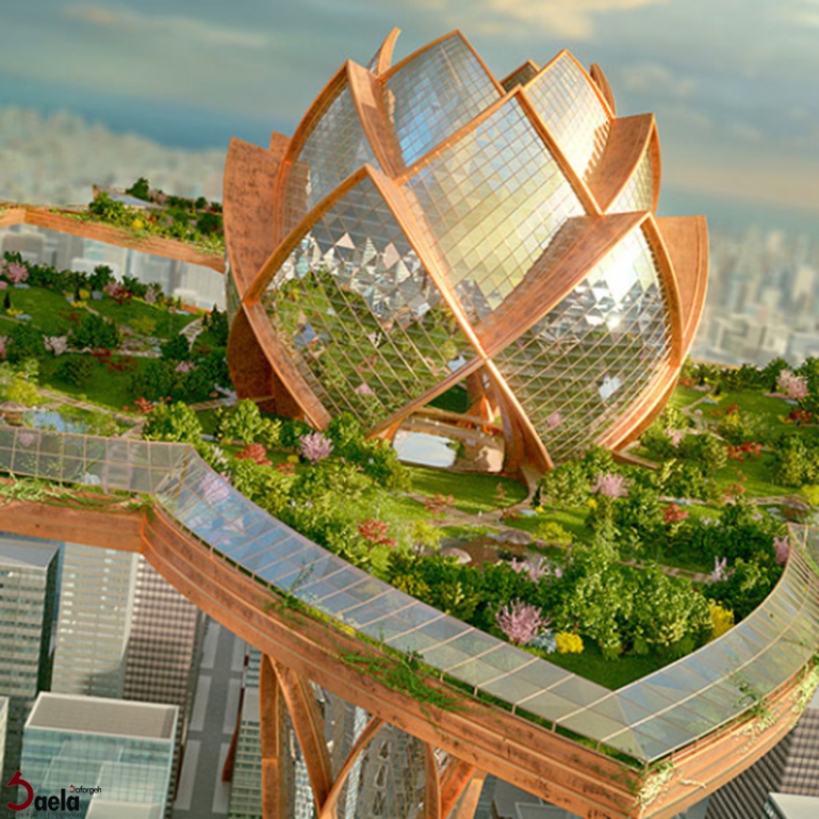 شهری در آسمان با برج های آسمان خراش